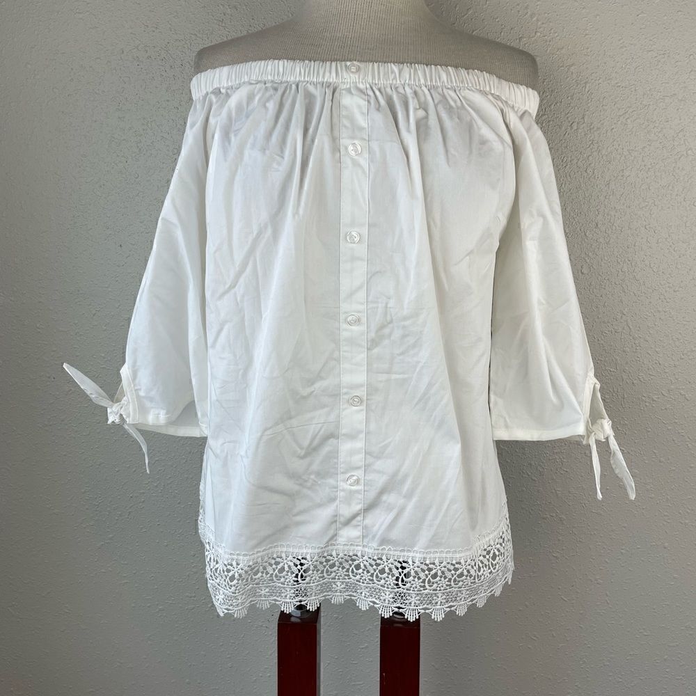 NWT Crave Fame White Shoulder Less Top Size L